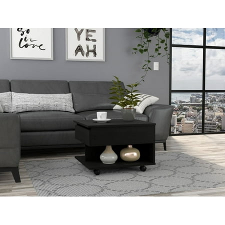 22" Black Manufactured Wood Rectangular Lift Top Coffee Table With Drawer