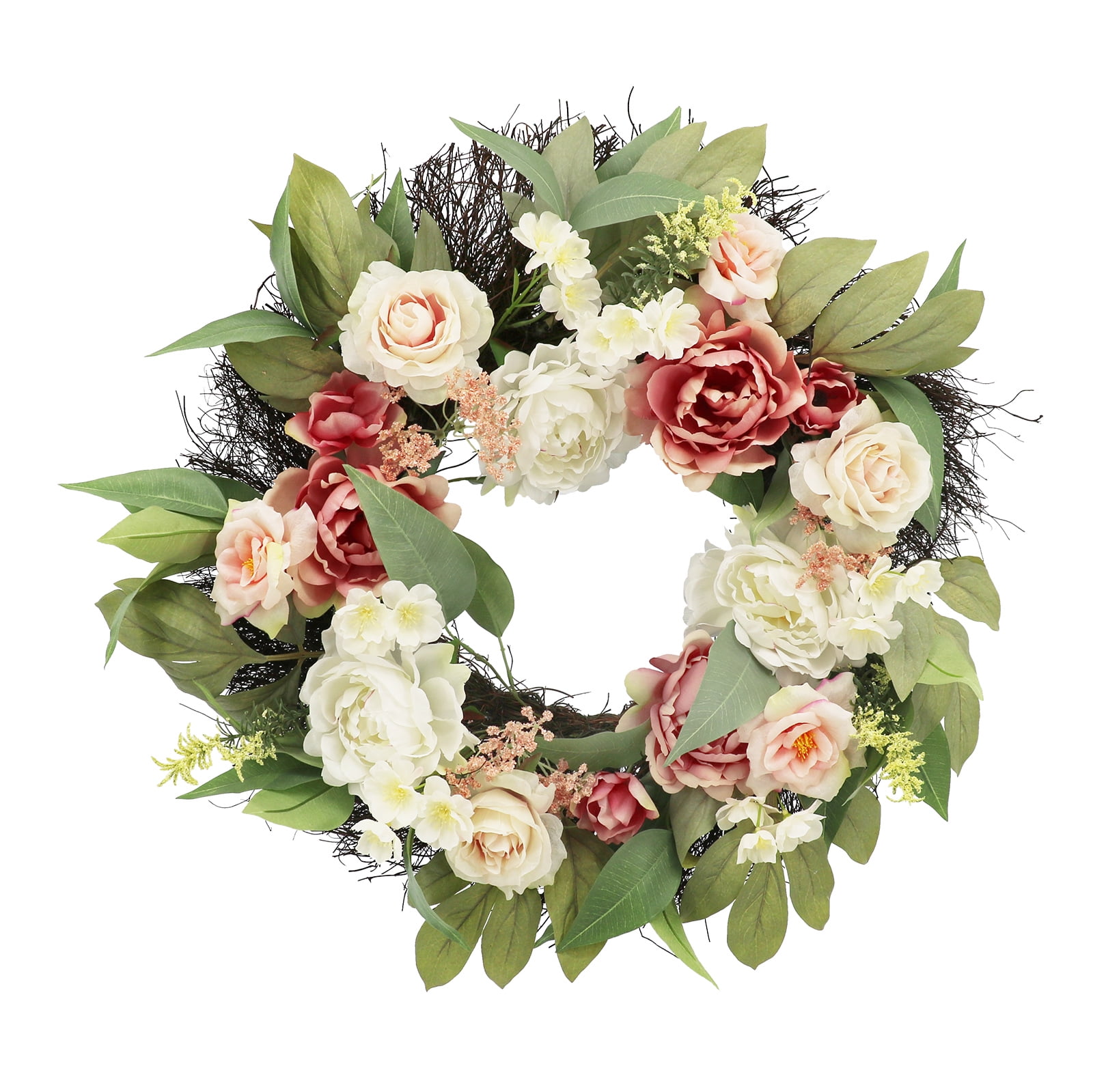 22" Blush and Cream Artificial Peony and Rose Grapevine Wreath