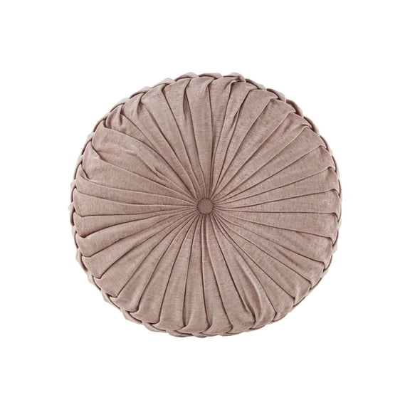 22" Blush Poly Chenille Round Floor Pillow, Tufted & Pleated Cushion with 100% Polyester Filling