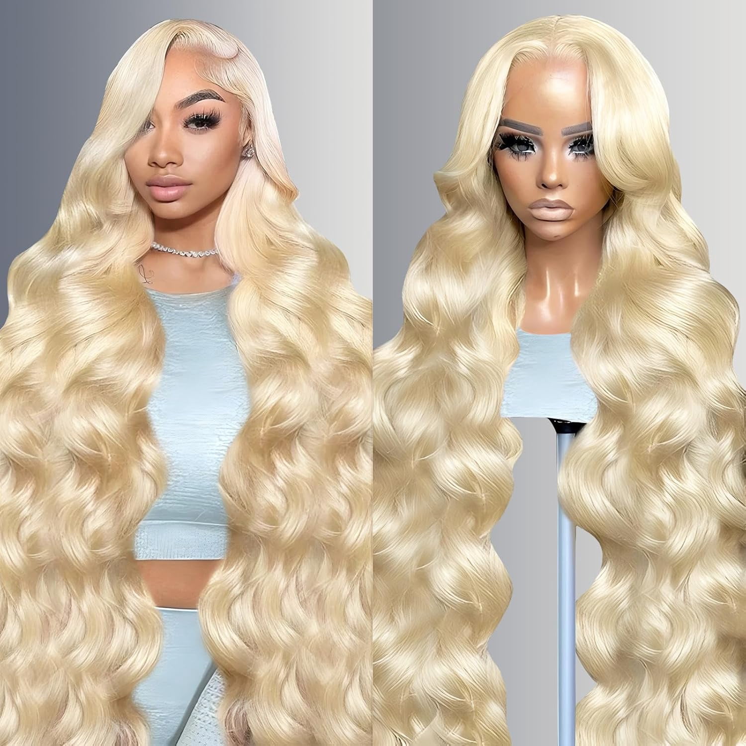 22"Body Wave Blonde Wig Human Hair, 13x6 Lace Front Wig Human Hair, 200 Density