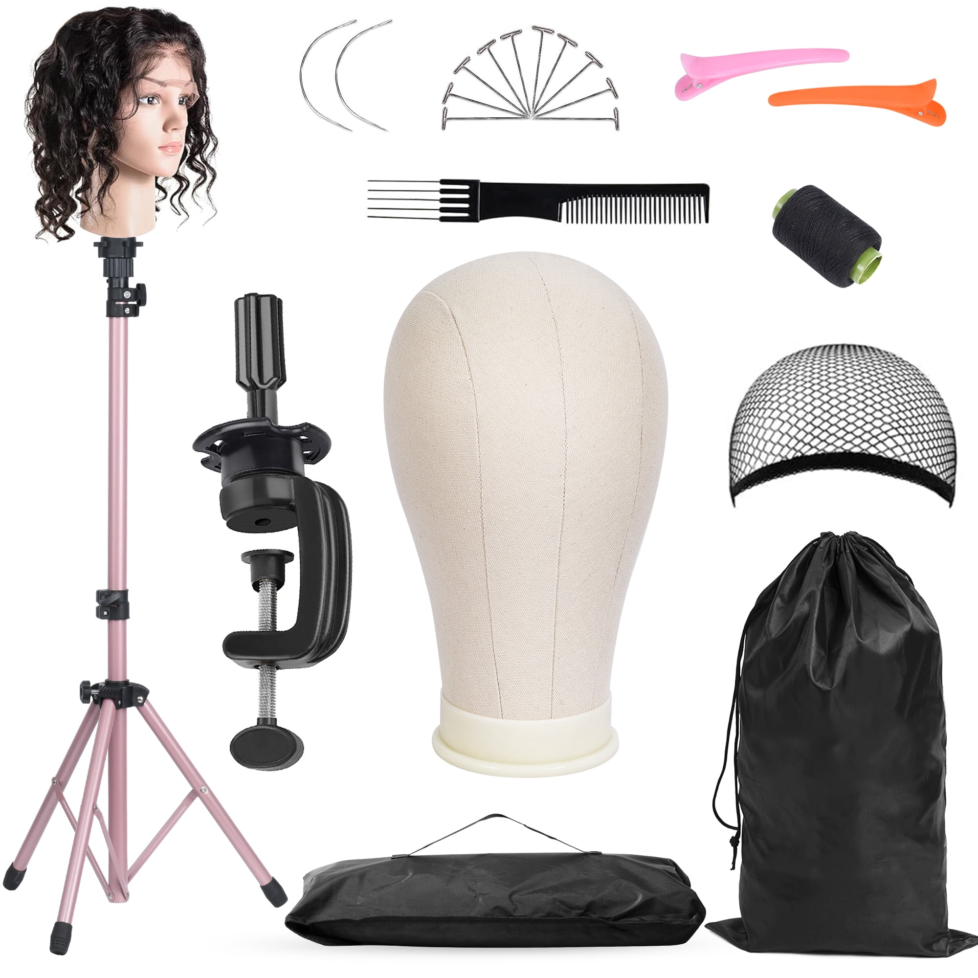 22" Canvas Cork Wig Head with 57" Mannequin Tripod for Wigs,Manikin Head Block Set for Wigs Making Display with Wig caps,T Pins Set,Comb