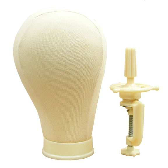 22" Canvas Wig Head Millinery & Lace Hats Mannequin Beige Black Cork Block with Clamp
