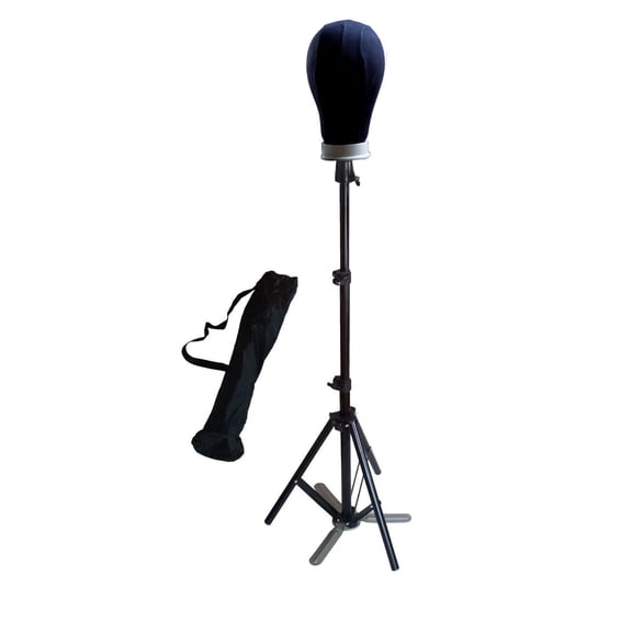 22" Canvas Wig Head Millinery & Lace Hats Mannequin Black Cork Block with Stand