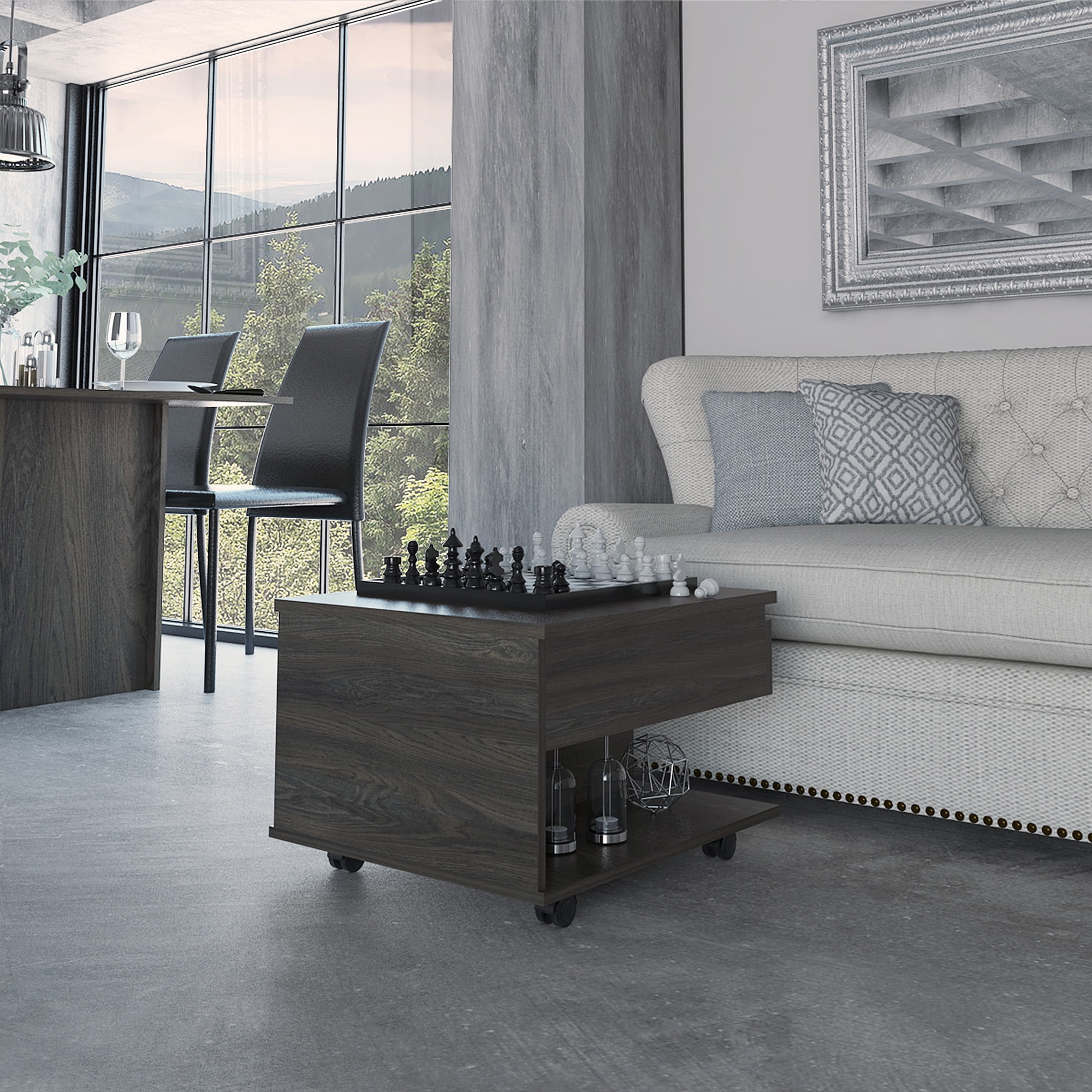 Carbon Espresso Manufactured Wood Lift-Top Coffee Table with Storage