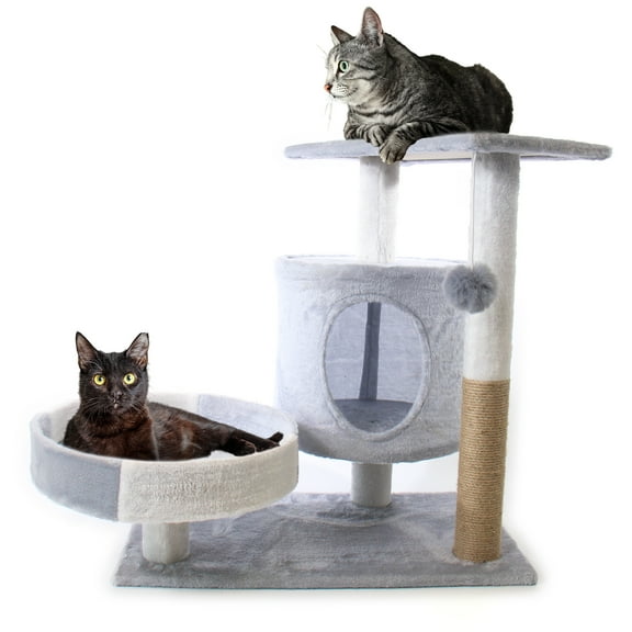 22" Cat Tree, Scratching Post with Sisal, Plush Pom-pom, Cozy Cat Condo, All-in-one Activity cat Center