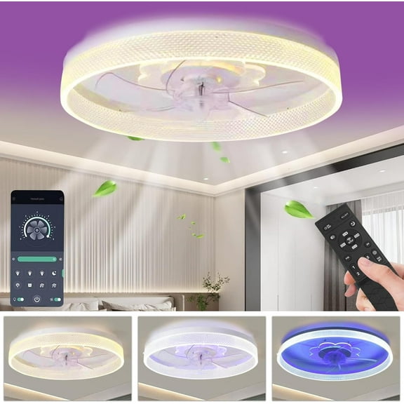 22'' Ceiling Fan with Light - Upgraded Low Profile Fan - 6 Speeds, Reversible, Dimmable LED, App & Remote Control, Quiet Ceiling Fan for Bedroom/Living Room/Kitchen (White Ceiling Fan with Light)
