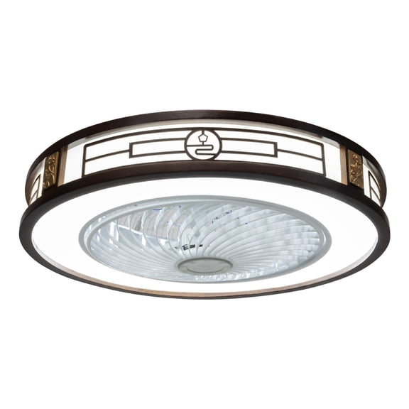 22" Ceiling Fans with Lights, Wooden Enclosed Low Profile Ceiling Fan Semi Flush Mounted with Remote, Indoor
