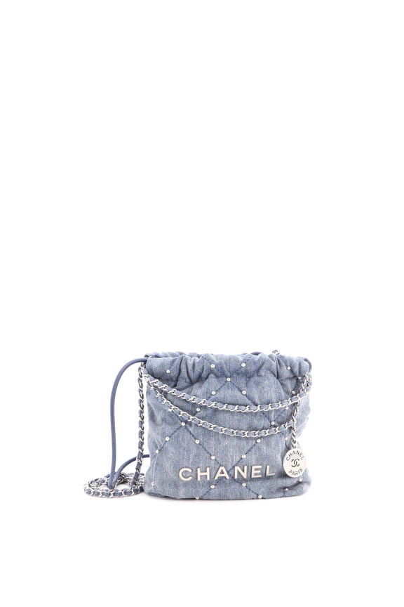 Pre-Owned 22 Chain Hobo Quilted Studded Denim Mini By Rebag