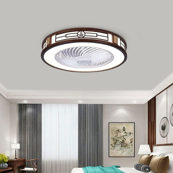 22“ Chandelier Fan,Wooden Ceiling Fan w/Light and Remote,Semi Flush Mount Low Profile LED Ceiling Fan Chandelier,Wood Design,Acrylic Blades, 2-Color Lighting Modes for Bedroom Living Room