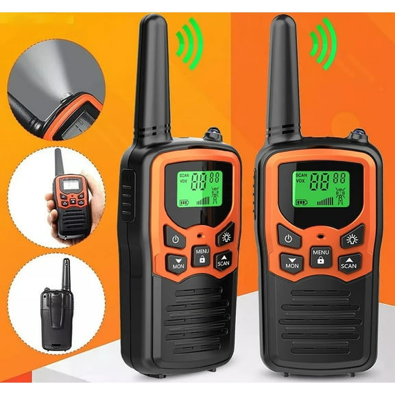 22-Channel Walkie Talkies for Adults, Long Range Two-Way Radios with Clear Sound, LED Flashlight & VOX Hands-Free, Perfect for Camping, Hiking, Emergencies (2 Pack, Orange)