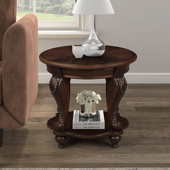 22" Cherry End Table with Antique Finish | Holds Decor in Small Spaces | Solid Wood and Resin Components | Easy Assembly for Home Use