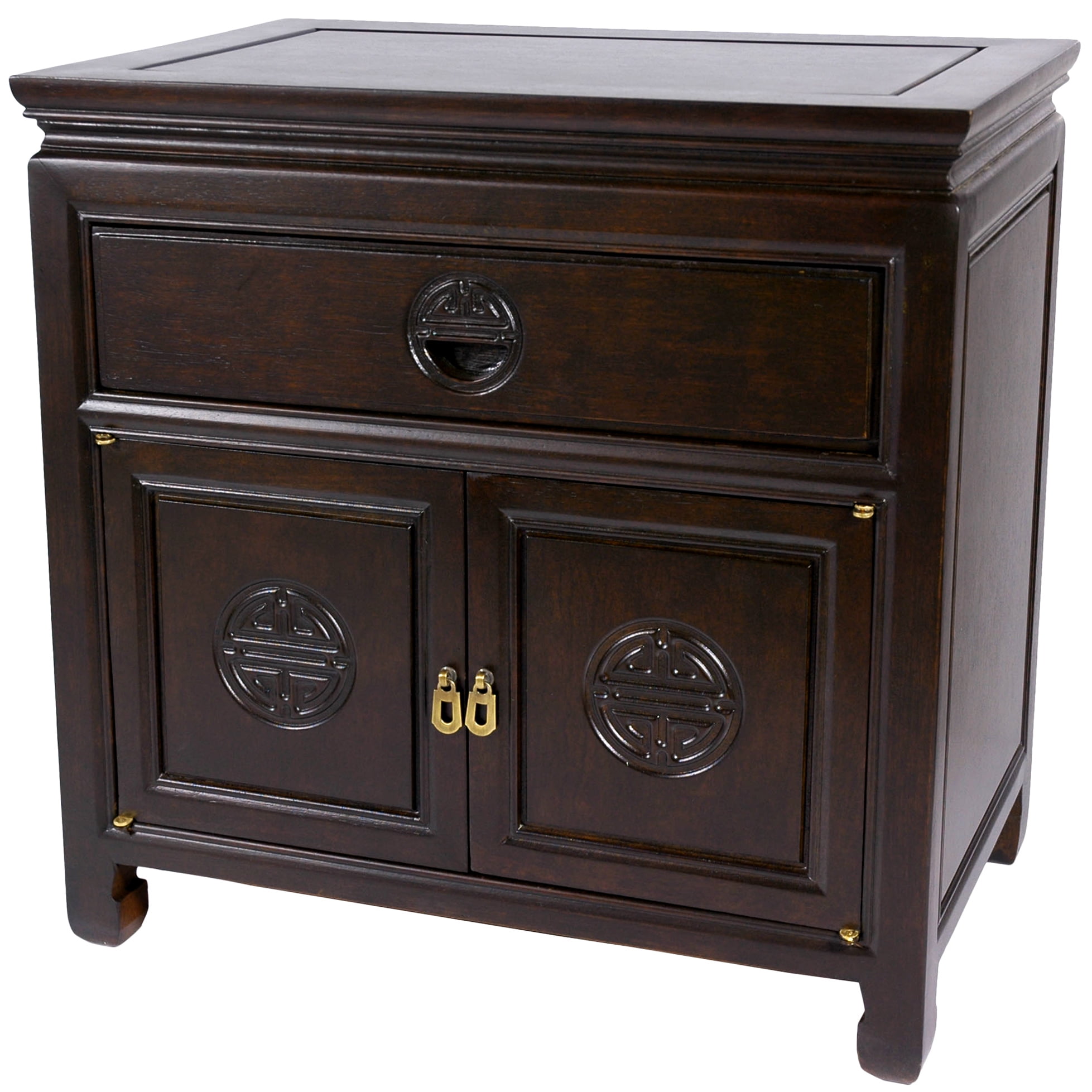 22" Chinese Rosewood Nightstand End Table Cabinet - Dark