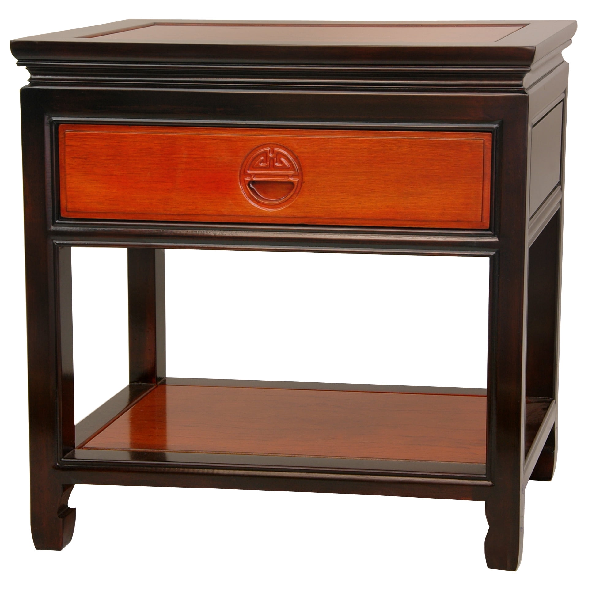 22" Chinese Rosewood Nightstand Lamp Table w/ Shelf - Two-tone