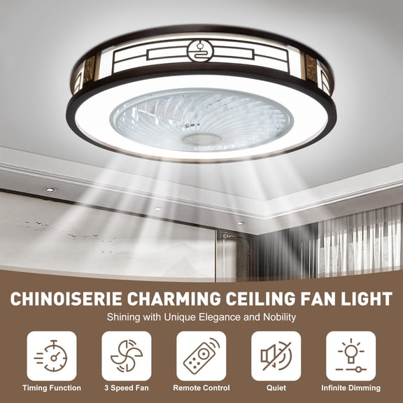 22" Chinoiserie Ceiling Fan Light with Remote Control and Dimmable LEDs