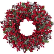 19 inches Christmas Wreaths Red Berry Wreath, Xmas Wreath with Berries for Front Door, Holly Winterberry Wreath for Home Christmas Wall Fireplace Window Party Holiday Decor