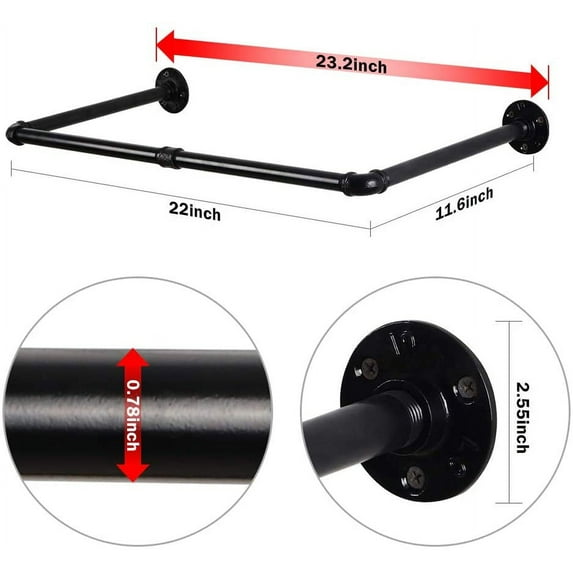 22" Coat Rack Wall-Mounted Steel Pipe Coat Rack, Storage Coat Rack