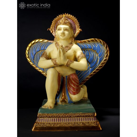 22" Colorful Namaskar Garuda Brass Idol with The Majestic Wings