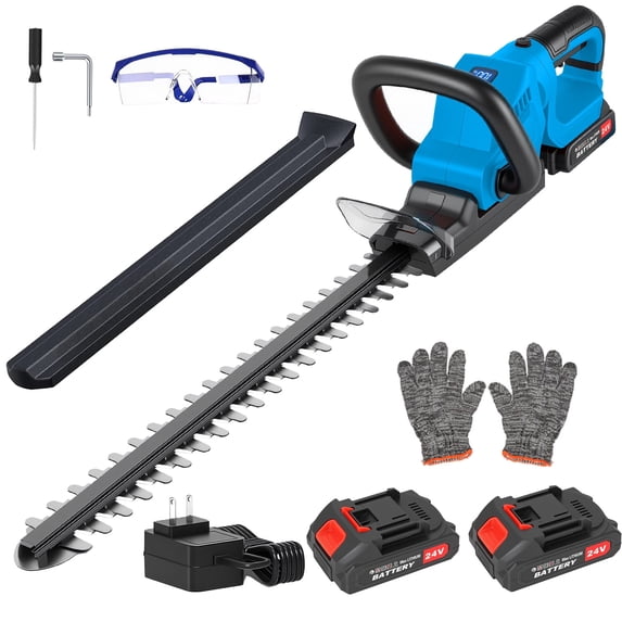 22" Cordless Hedge Trimmer with 180° Rotatable Head, 21V Electric Bush Trimmer with 2 x 2000mAh Batteries, 1000W 24000r/min Motor, 65Mn Steel Blade for Garden Yard, Blue