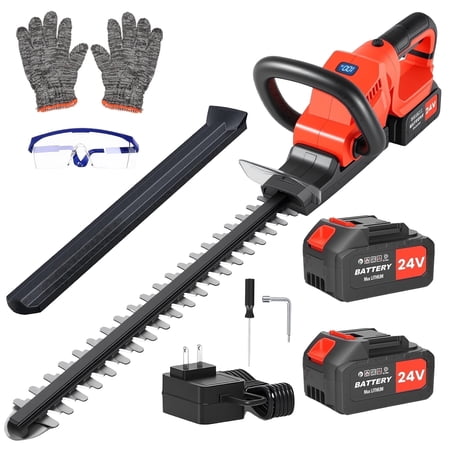 22" Cordless Hedge Trimmer with 180° Rotatable Head, 21V Bush Trimmer with 2 x 4.0Ah Batteries and Charger for Cutting and Trimming Bushes and Shrubs, Red