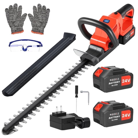 22" Cordless Hedge Trimmer with 180° Rotatable Head, 21V Bush Trimmer with 2 x 4.0Ah Batteries and Charger for Cutting and Trimming Bushes and Shrubs, Red