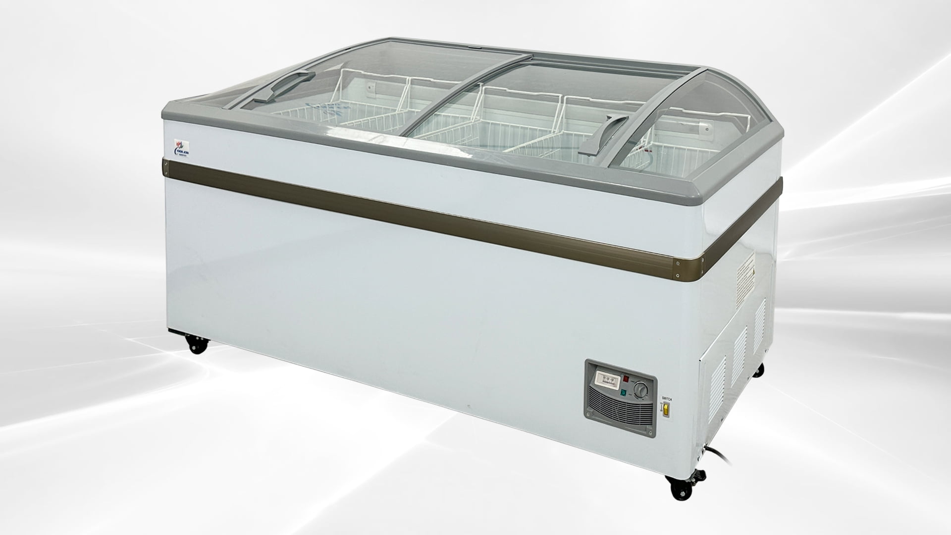 Commercial White Glass Sliding Door Chest Freezer with Storage Baskets