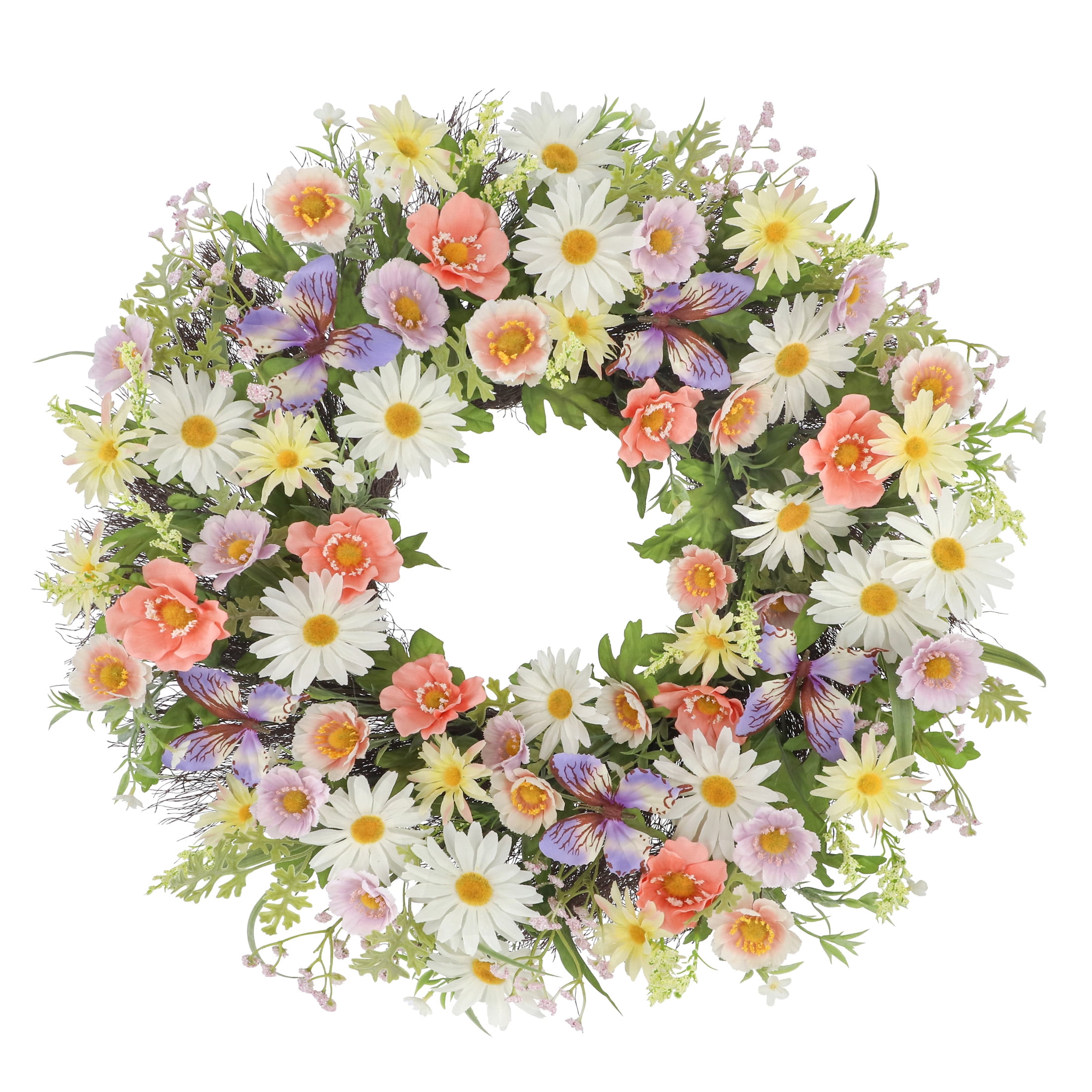 22" Multicolor Daisy & Butterfly Spring Wreath