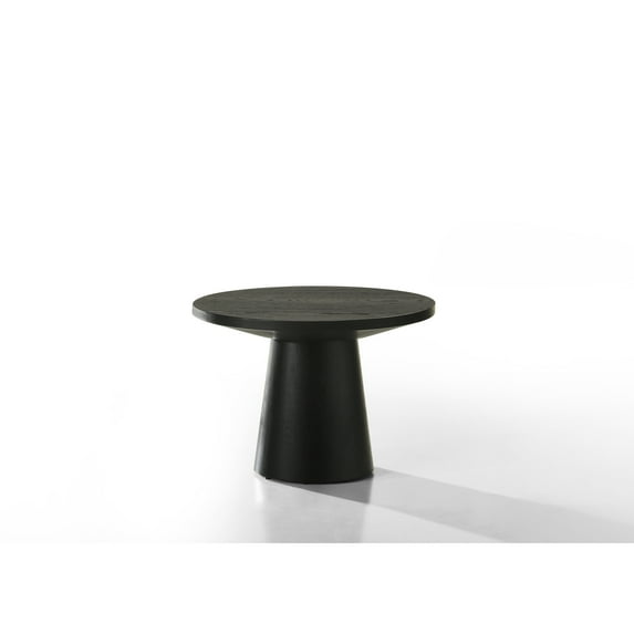 22" Round Ebony Black End Table With Intriguing Natural Wood Grain Texture Appeal