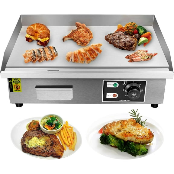 22" Electric Countertop Flat Top Griddle 1600W 110V, Commercial Electric Griddle, Non-Stick Restaurant Teppanyaki Grill, Stainless Steel Adjustable Temperature Control 50~300℃