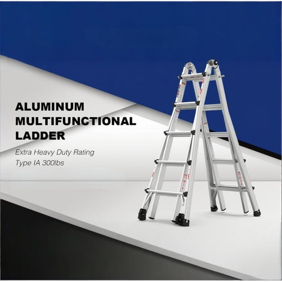 22 FT Aluminum Multi Position Ladder with Wheels Type IA 300 LBS Capacity Telescoping Extension Ladder for Indoor Outdoor Use Home Improvement Painting Roofing Construction A Frame and Staircase Mode