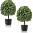 thumbnail image 1 of 22” Faux Boxwood Topiary Ball Tree Set of 2, Artificial Plants Outdoor Sun Protective, Cement-Filled Potted Bushes, Evergreen Topiary Trees Artificial for Porch Decoration Indoor Outdoor, 1 of 18
