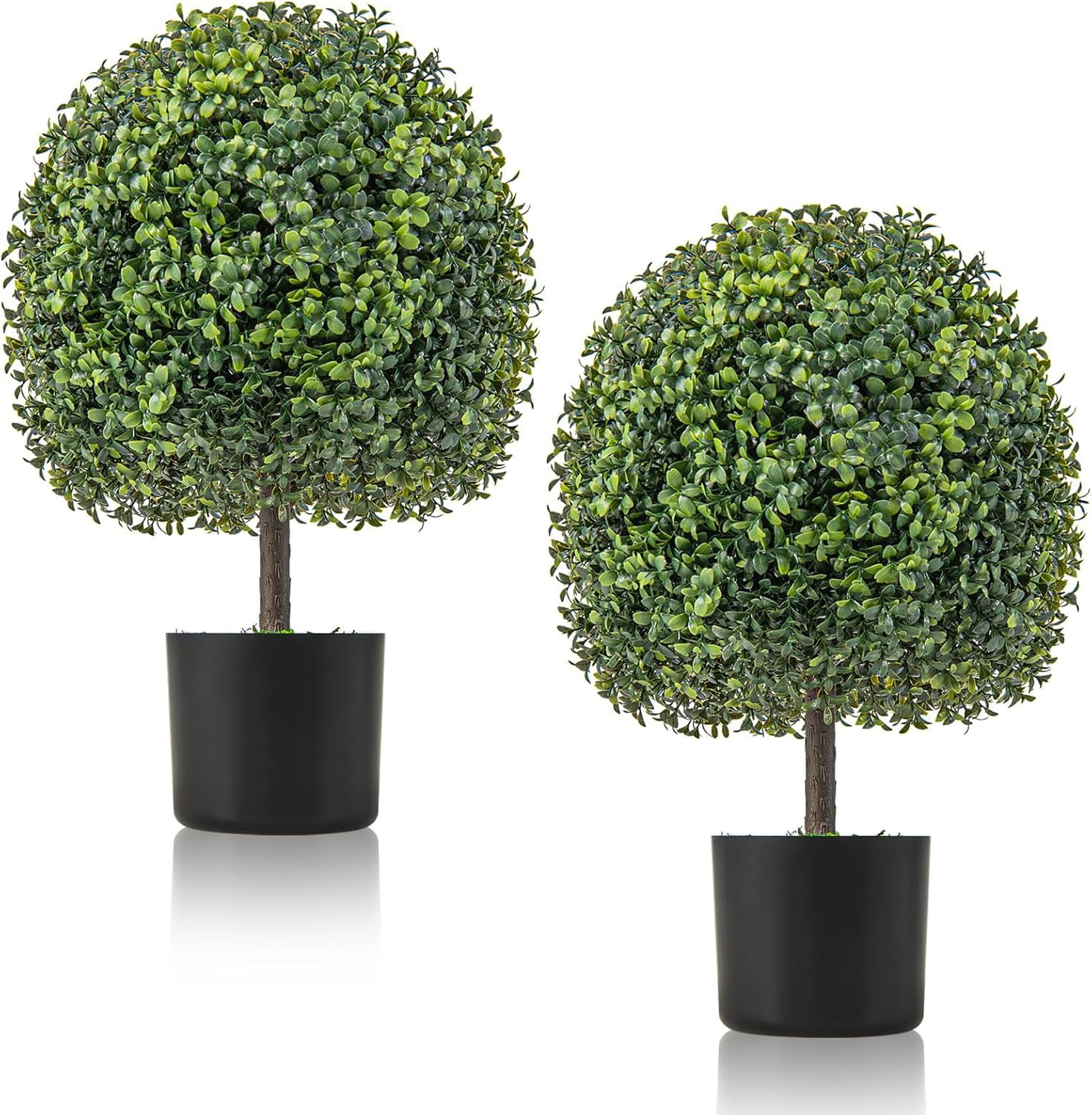 22'' Dark Green Faux Boxwood Topiary Ball Trees in Black Pots