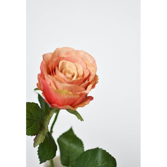 22" Faux Large Rose Bud Stem Light Coral