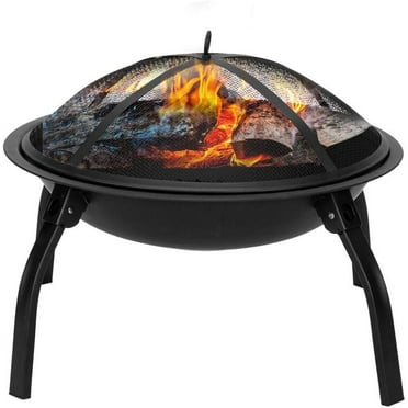 22" Four - Legged Folding Iron Brazier Wood Burning Fire Pit Decoration for Backyard Poolside