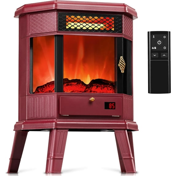 22 in Freestanding Fireplace Stove Infrared Fireplace RealSmart with 3D Flame Effect Remote Control, Timer, Overheating Protection Heater for Indoor Use Black (Christmas Red)