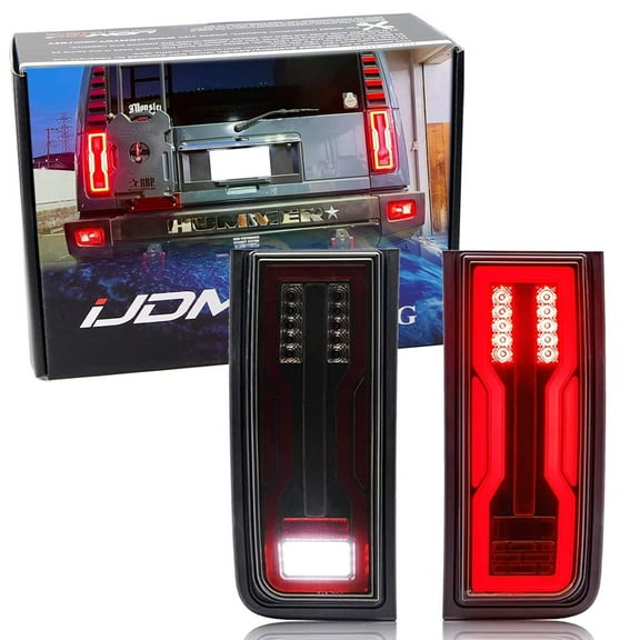 22'GMC Hummer EV Style Black-Out Smoked Lens Full LED Tail Lights w/Turn Signal, Tail/Brake and Reversing Lighting, For 2003-2009 Hummer H2 SUV