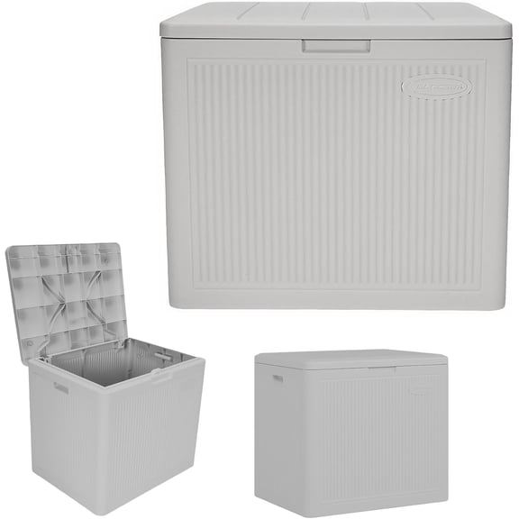 22-Gal Resin Outdoor Patio Deck Box with Reeded Design Modern Bench Storage Box French Gray