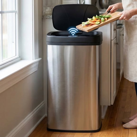 22 Gallon Automatic Trash Can, Stainless Steel Garbage Can with Soft Close Lid , Motion Sensor Hands Free Garbage Bin for Kitchen, Living Room, Office, Silver