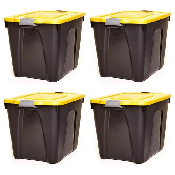 22-Gallon Durabilt Plastic Stackable Home Office Garage Storage Organization Container Bin w/Latching Lid and Handles, Black/Yellow (4 Pack) Black and Yellow