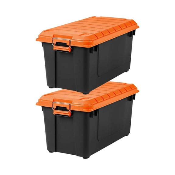 22 Gallon Storage Bins 2-Pack, Black Plastic Latching Tote Container - Heavy Duty Stackable Organizer for Garage, Shed, Basement, Holiday Decorations, Tools