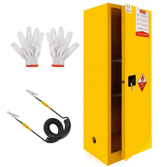 22 Gallon Yellow Flammable Storage Cabinet, 23x18x64 Inch Steel Safety Cabinet with 3-Point Lock for OSHA Compliance