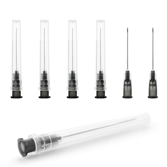 22 Gauge 1 Inch Needles with Caps, Disposable Luer Lock Needle for Scientific and Lab Dispensing Individually Wrapped, Box of 100
