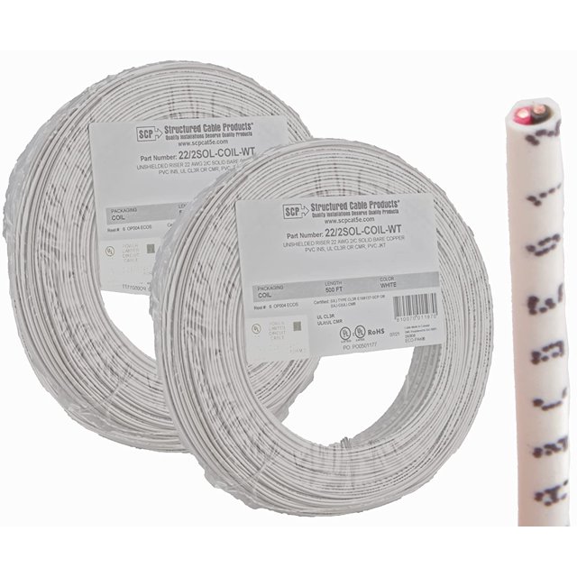 22 Gauge 1000 Feet Solid Copper Alarm Wire Cable White UL Rated (2 x