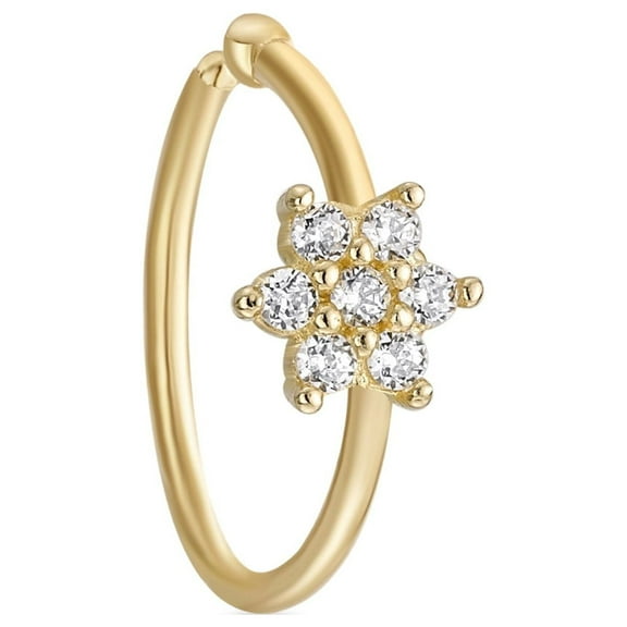 22 Gauge 14K Yellow Gold 4MM Cubic Zirconia 5/16 Hoop Nose Ring