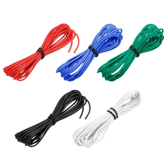 22 Gauge Silicone Wire 22AWG Stranded Wire Tinned Copper Wire High Temp Wire 5 Color 3.0m/10ft 5pcs