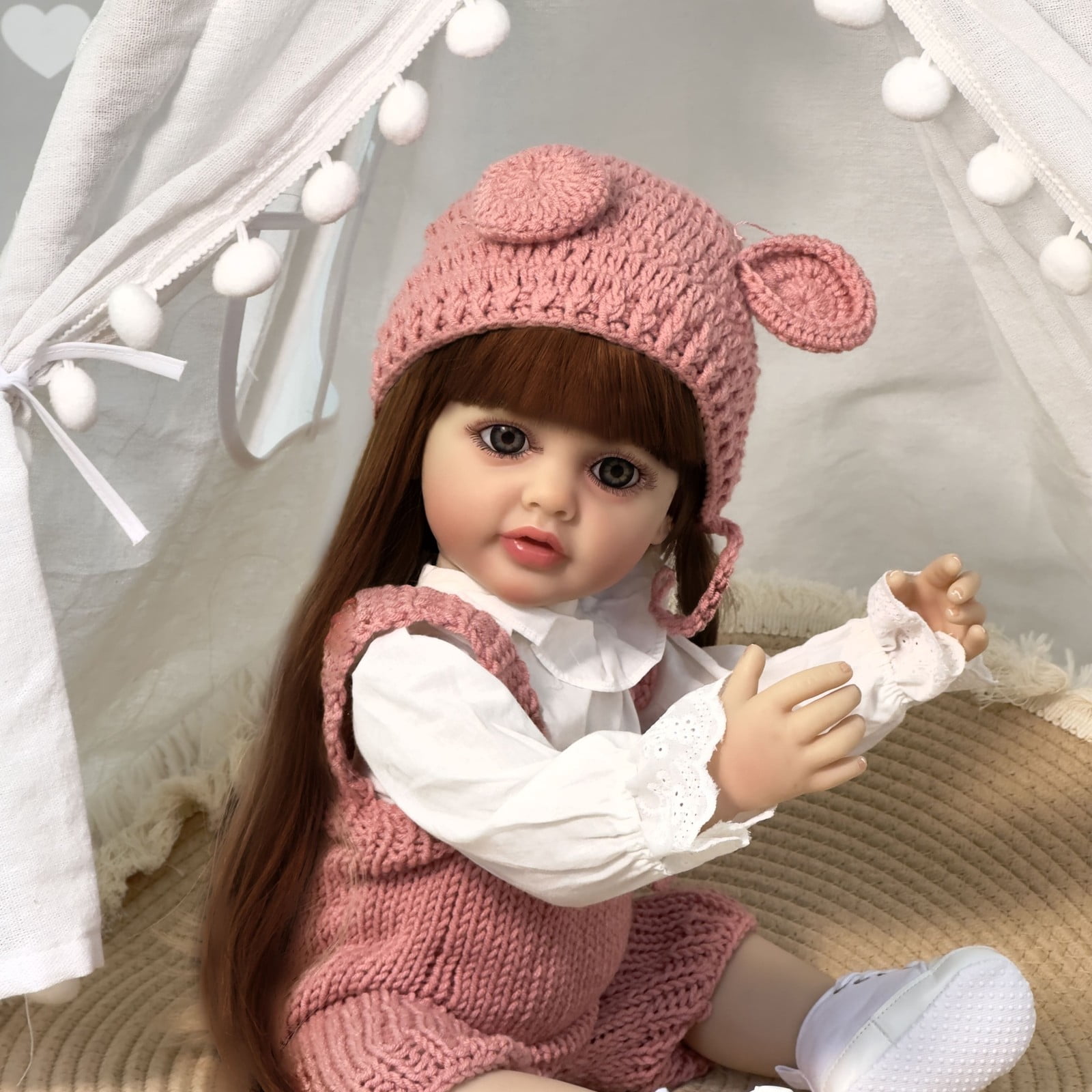 22" Girl Realistic Reborn Baby Dolls, Lifelike Newborn Vinyl Body Girl, Gift Feeding Set & Gift Box, Safe Toy for Kids 3+ / Companionship Doll