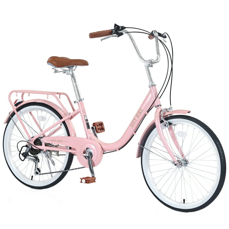 22 Girls Bicycle Modern 7 speed Beach Cruiser Bike with Pedal Steel Frame and Leather Saddle Women Commuter Bike for Road Seaside and Travel Pink Walmart