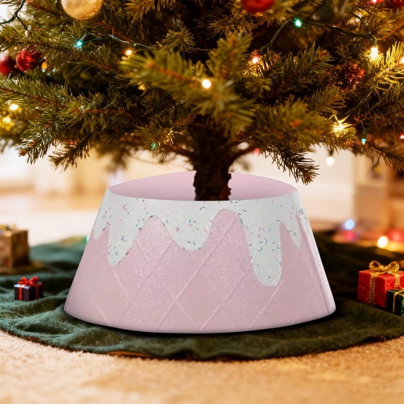 22" Glitter Ice Cream Cone Christmas Tree Collar by Guvpev, Festive Foldable Tree Skirt Collar, Fun Holiday Base Cover for Artificial Trees, Perfect Alternative to Christmas Tree Skirts