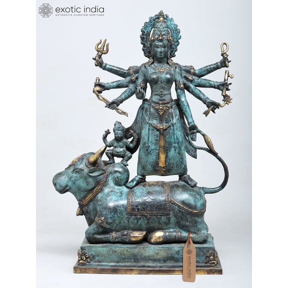 22" Goddess Parvati Transforming into Goddess Durga | Brass Statue