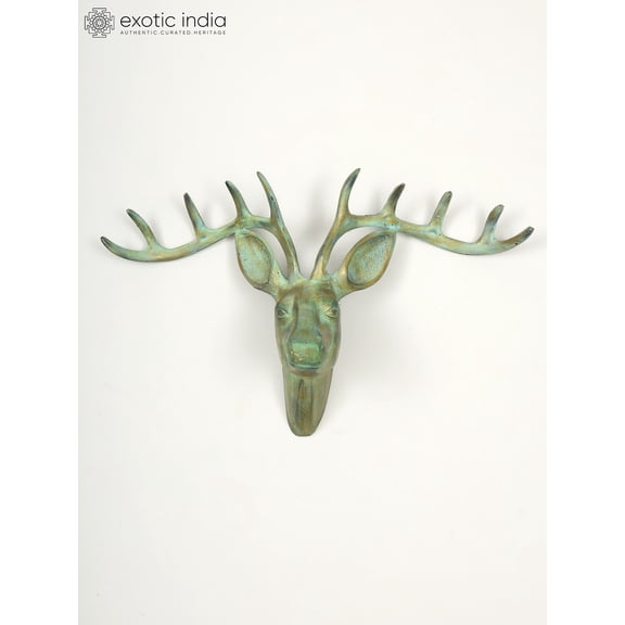 22" Green Deer Wall Decor in Brass | Home Decor