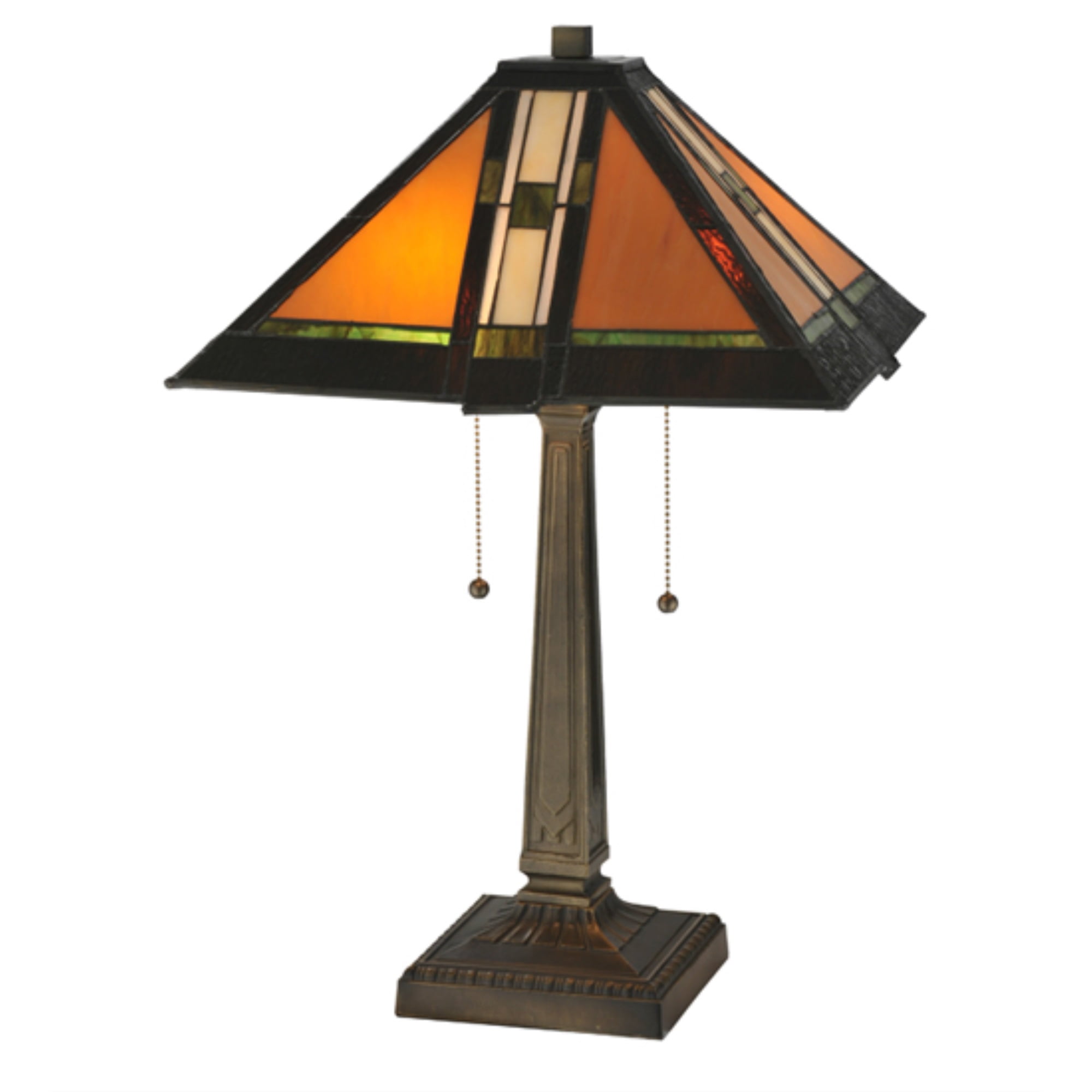 22" Multicolor Stained Glass and Bronze Mission Table Lamp